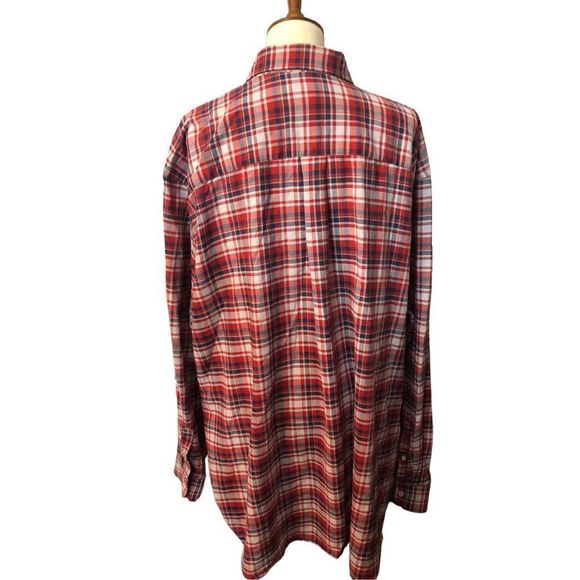 Foundry red white blue plaid long sleeve shirt 3XLT 

Pit to pit 28” flat 
Lengt - Picture 6 of 7